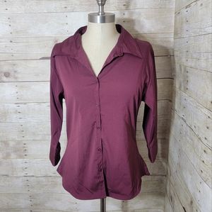 Spoiled girl, maroon, 3/4 sleeve, button down. Size L